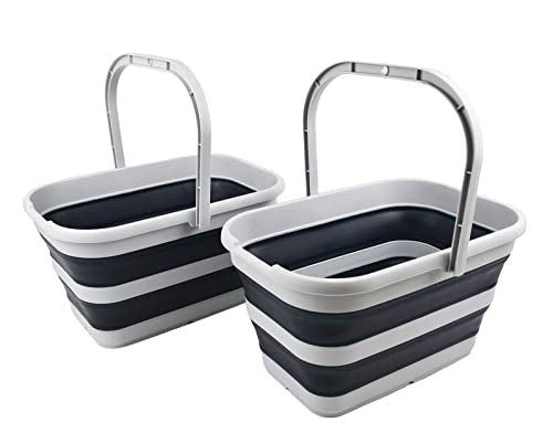 SAMMART 12L (3.1 gallons) Collapsible Plastic Rectangular Bucket-Foldable Tub with Handle - Space Saving (Set of 2)
