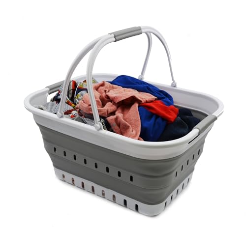 SAMMART 30L (8 gallons) Collapsible Plastic Basket - Portable Outdoor Picnic Basket/Crater - Foldable Shopping Bag - Pop Up Saving Storage Container