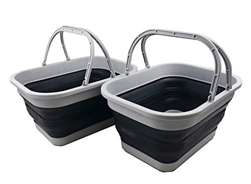SAMMART 19L (5 gallons) Collapsible Plastic Tub with Handle/Basket - Portable Outdoor Picnic Basket/Crater - Foldable Shopping Tub/Container - Space Saving Easy Storage