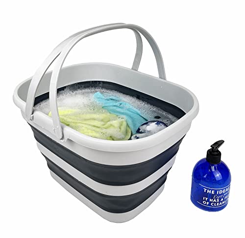 SAMMART 17L (4.5 Gallon) Collapsible Basket with Handle - Portable Outdoor Picnic Basket/Crater - Foldable Shopping Bag - Space Saving Storage Container