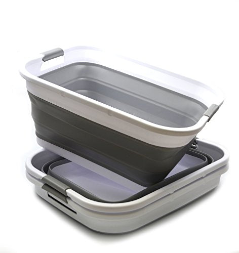 SAMMART 41L Collapsible Plastic Laundry Basket Set - Foldable Pop Up Storage Container/Organizer - Portable Washing Tub - Space Saving Hamper/Basket (Set of 3, Grey)