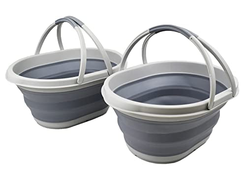 SAMMART 11L (2.9 gallons) Collapsible Plastic Tub with Handle - Portable Outdoor Picnic Basket/Crater - Foldable Storage Container- Space Saving Pop Up Outdoor