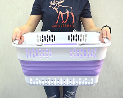 SAMMART Collapsible Plastic Laundry Basket - Foldable Pop Up Storage Container/Organizer - Portable Washing Tub - Space Saving Hamper/Basket